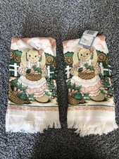 VTG Kitchen Hand Dish Towel Swr Of 2 Easter Bunny Cotton Fringed Cannon NOS NWT