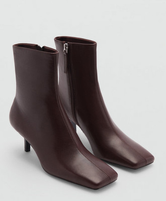 NEW MANGO MNG $160 BURGUNDY LEATHER SQUARED TOE ANKLE BOOTS SZ 37 US 6.5