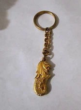 Gold Toned Merlion Lion Head Mermaid Body Singapore Mascot Keychain (B)