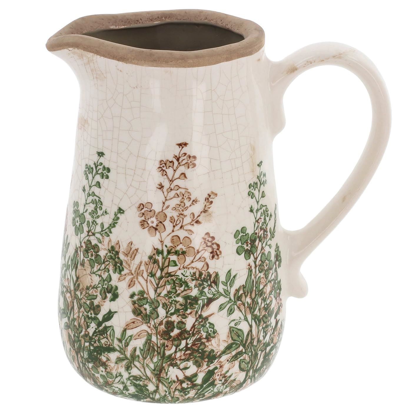 Shudehill Giftware Natural Garden Floral Ceramic Jug Vase Crackle Glaze Finish