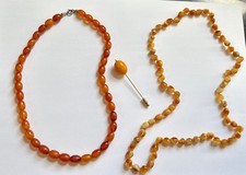 Vintage ~ Butterscotch Antique Baltic Amber Bead Necklaces & Sticker pin