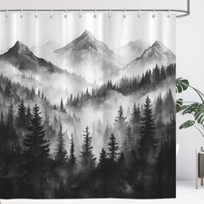 Forest Mountain Shower Curtain Misty Pine Tree Nature Bath Decor 60x72 Inch