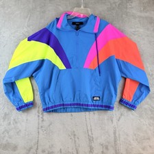Forever 21 Neon Waves Colorblock Windbreaker Jacket 1/2 Zip Medium 80s 90s NEW
