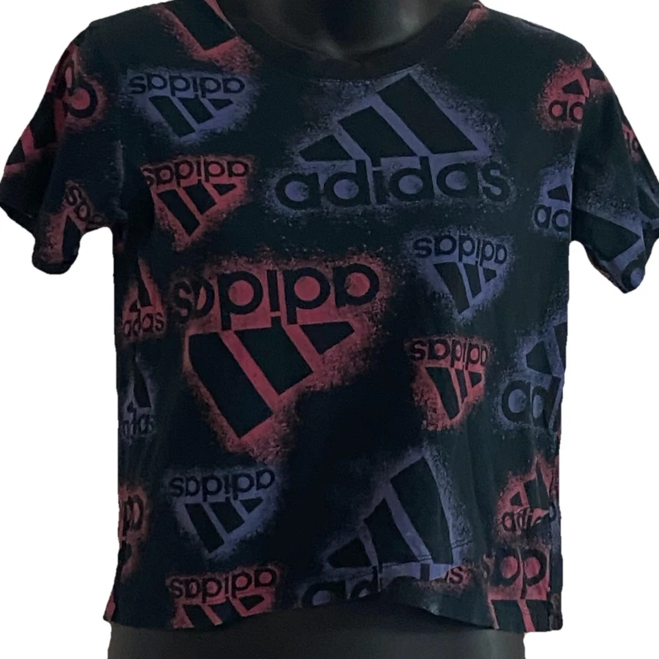 Adidas Girl Shirt Size M (10/12) SAMPLE Short Sleeve T-Shirt All Over Print Tee* - Image 2 of 4