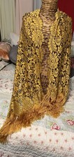 Vintage Gold Black Lace Fringe Piano Shawl