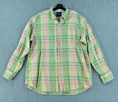 Tommy Bahama Shirt Men s XL Plaid Linen Blend Long Sleeve Casual Beach