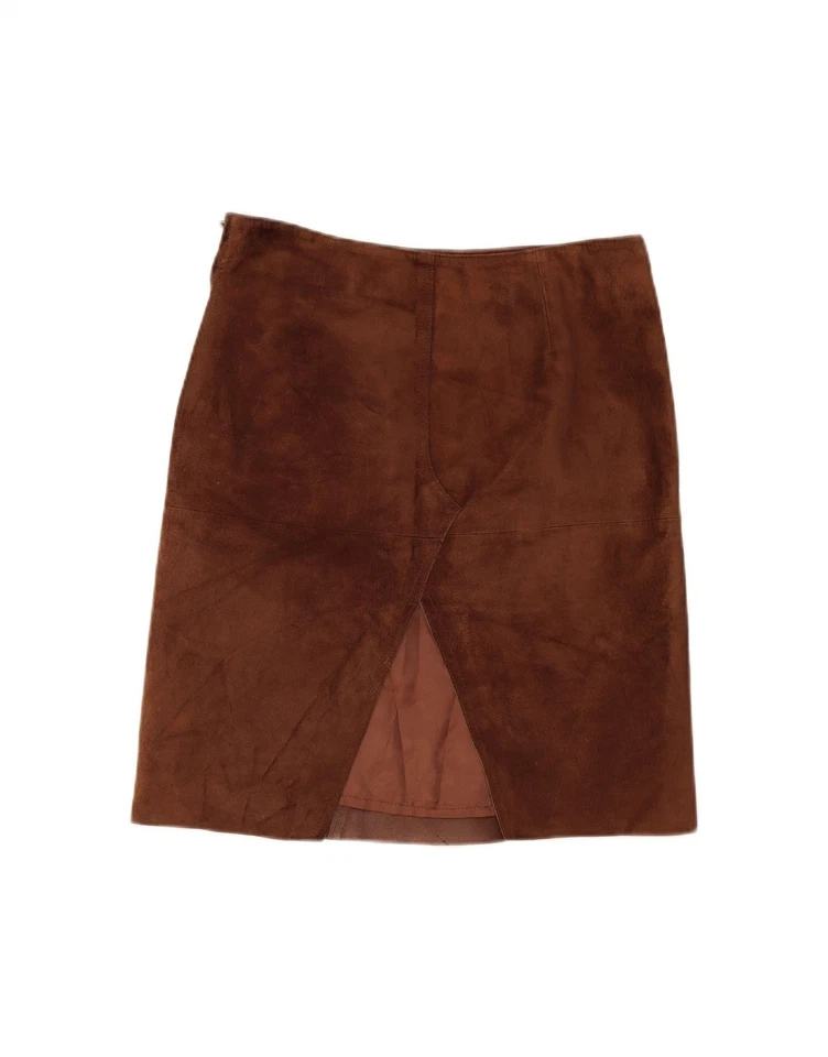 Женская замшевая прямая юбка SISLEY IT 44 средний размер W32 коричневая кожа AH08 - Изображение 2 из 3