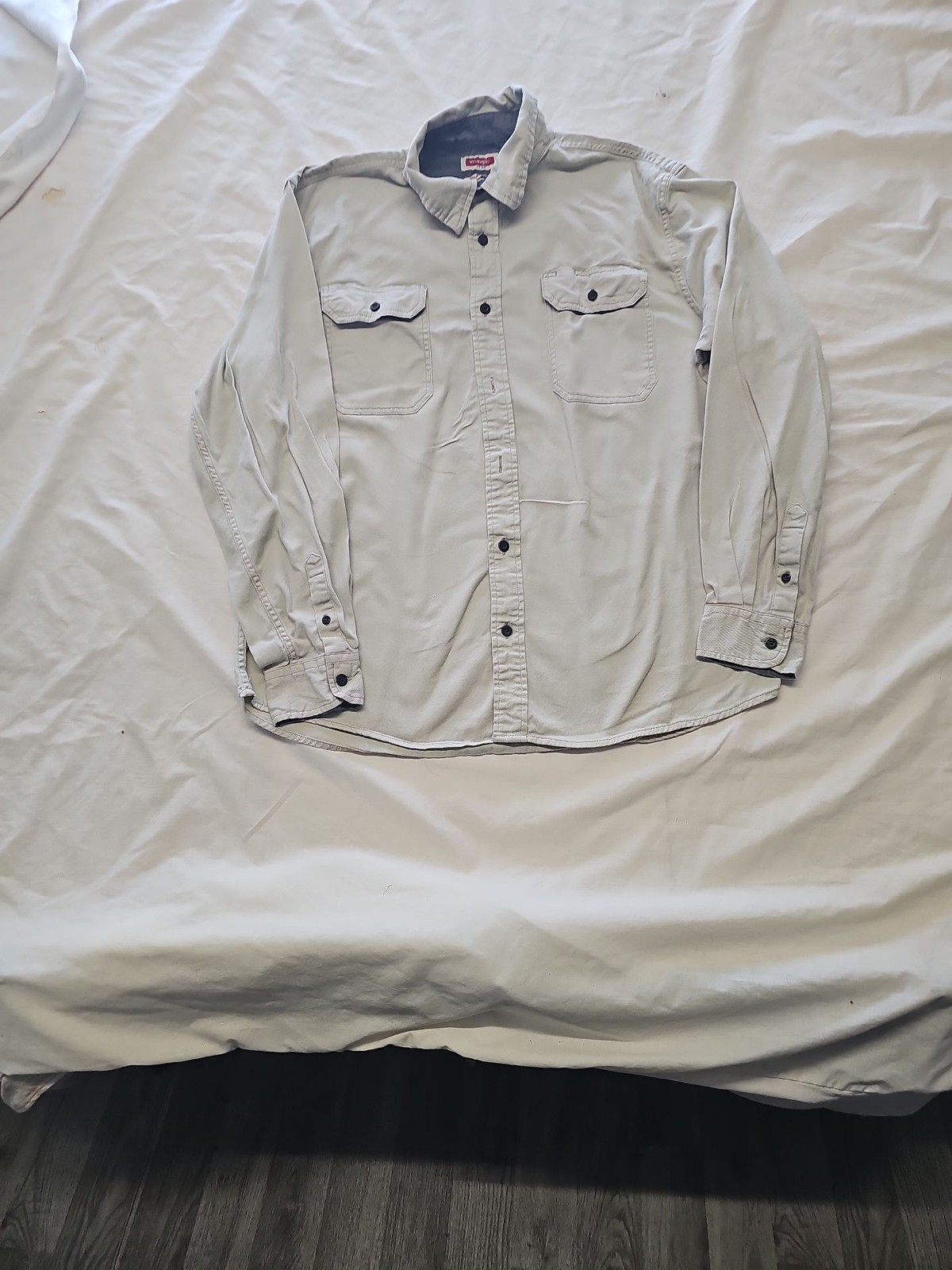 Wrangler Flex for Comfort Men's Khaki Cotton Twill Work Shirt Size Large RR1067