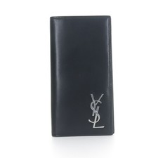 SAINT LAURENT YSL Monogram Silver Logo Large Long Wallet Black Calfskin 529981