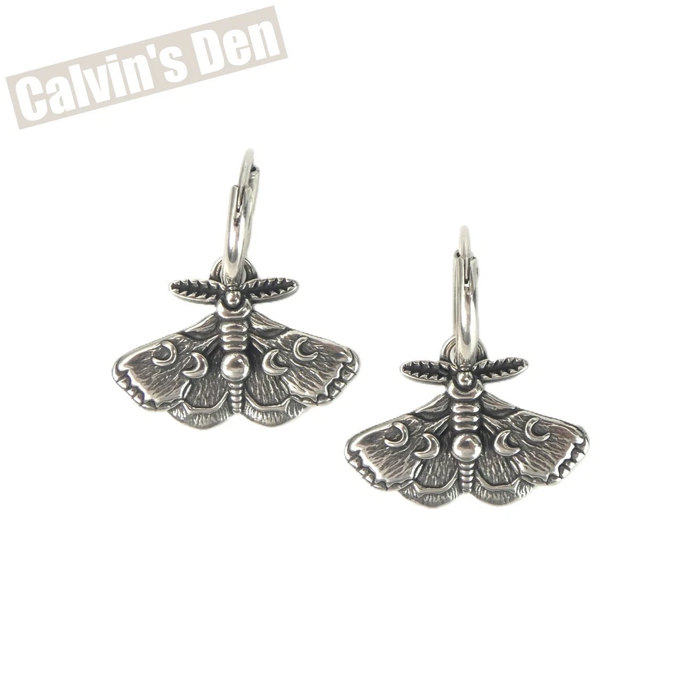 Pendientes polilla fase lunar de acero inoxidable diversión gótica Foto 4 de 4