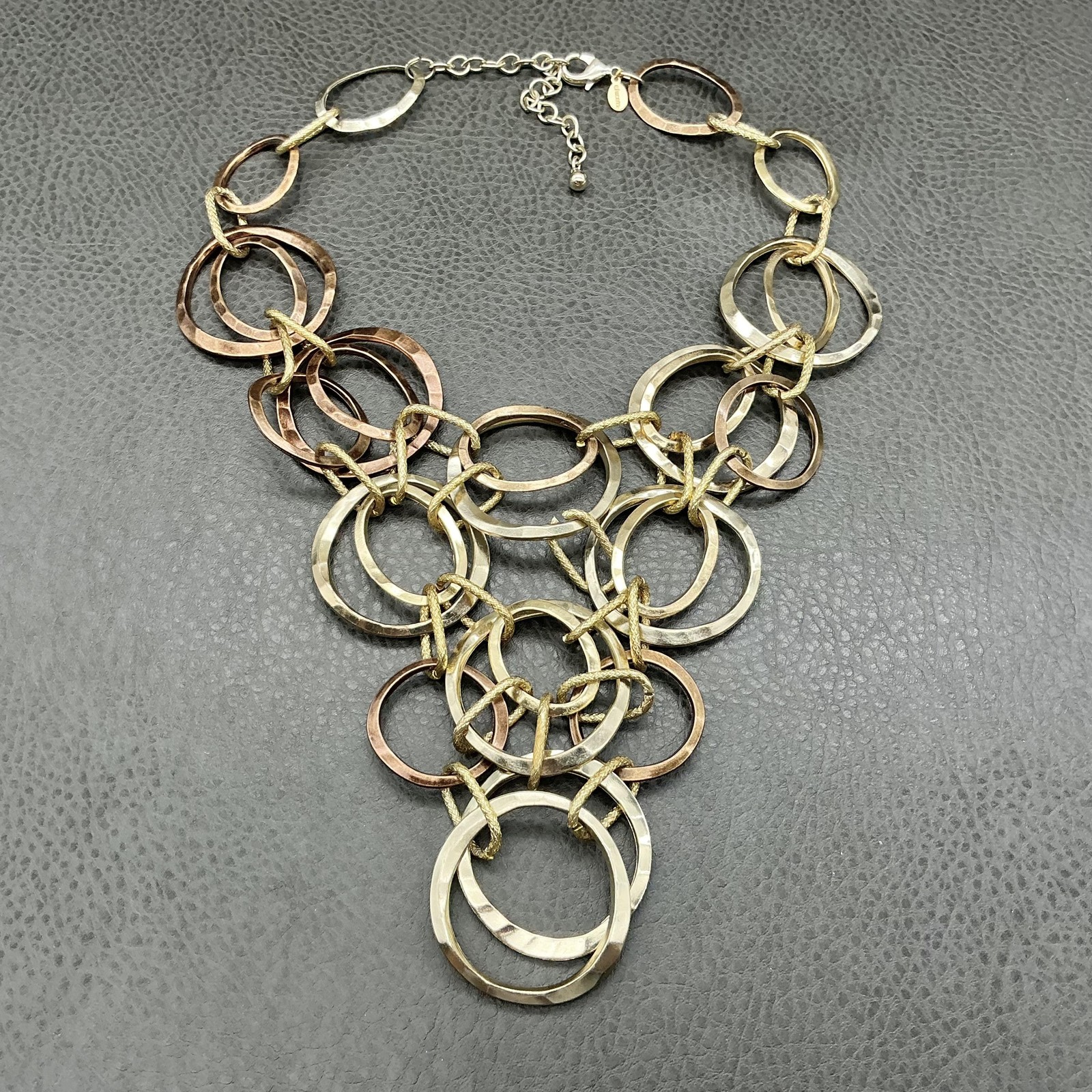 Chicos Statement Necklace Multi Tone Hammered Rin… - image 2