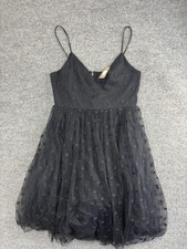 J.Crew Dress Womens 10P Black Fit & Flare Geometric Star Mesh Overlay Petite