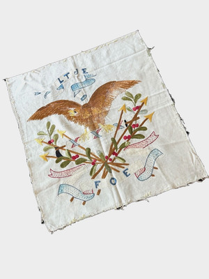 FOE Eagle Embroidered Vintage Pillow Top With  Arrows & Ribbon Motifs 20 x 20