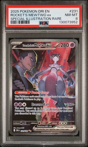 2025 POKEMON DRI EN-DESTINED RIVALS #231 TEAM ROCKET'S MEWTWO EX PSA 8