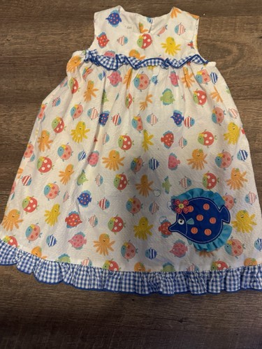 Bonnie Jean Nautical Seersucker Fish Dress Size 4T B2 - Picture 2 of 5