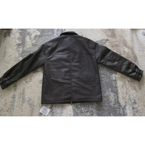 Topman Mens Dark Brown Faux Vegan Leather Trucker Jacket Size S Quilted Lined image 2