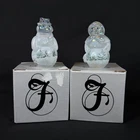 Fenton White Iridized Mr & Mrs Snowman Hand Painted Christmas glass figurines