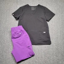 Figs Scrubs Set Womens Medium Technical Black FW1100 Purple W20SW2028 Stains