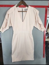 ASOS Pale Pink V-Neck Midi Dress with Puff Sleeve Detail