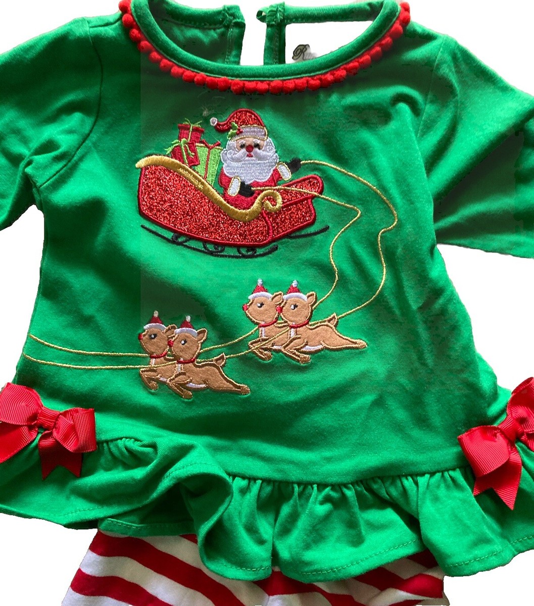 Rare Editions Girls Christmas Santa Sleigh Appliqué Leggings Set 6-9Months