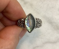 Vintage Sterling Silver Abalone Scroll Ring Size 6