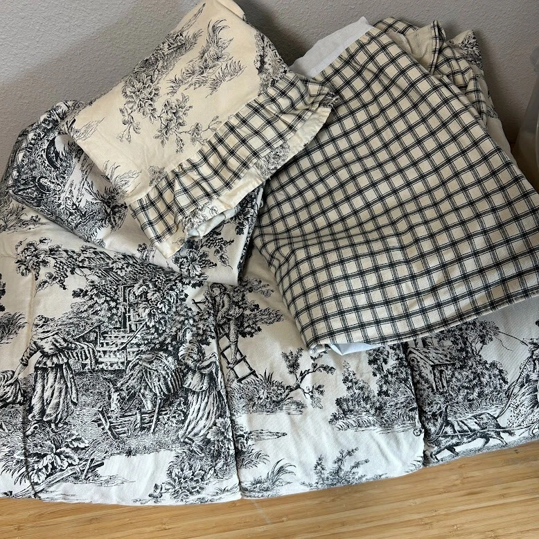 Juego de edredón reversible Waverly Garden Room Twin French Country Toile 4 piezas negro Foto 2 de 4