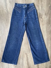   SALE  Vintage 70s High Rise XS S 24 Land Lubber Bell Bottoms Dark Wash Flares