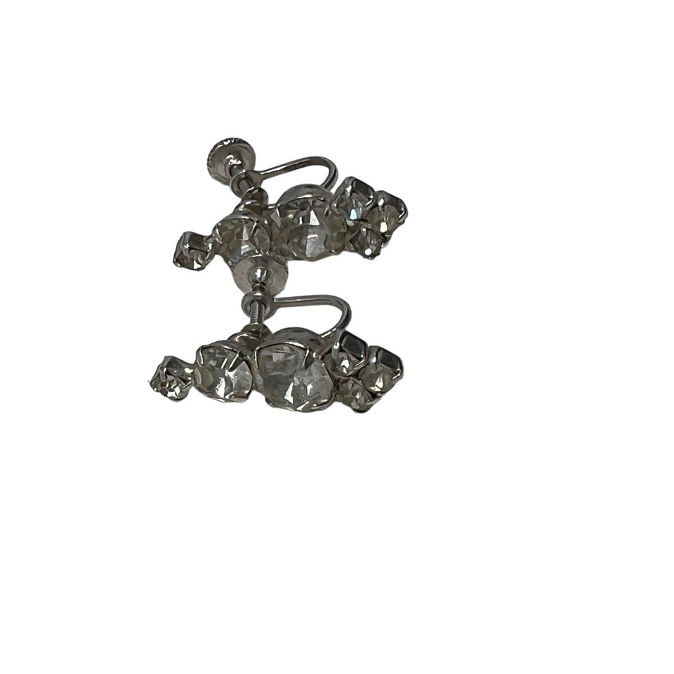 Vintage Screw Back Earrings Clear Rhinestone Statement Dangle Drop eBay