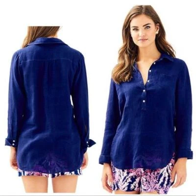 Lilly Pulitzer Deanna Popover 28689 Lin Printemps/Été Tunique - Photo 1/2