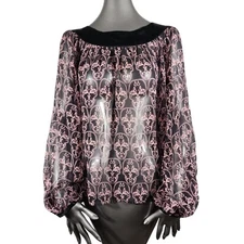 THOMAS WYLDE Skull Top Pink Black Silk Sheer Blouse Shirt Small