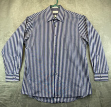 Van Heusen Wrinkle Free Button Down Shirt - Mens L - Blue  Gray Stripes 627 