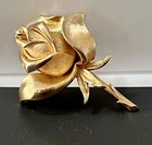 Trifari Rose Flower Pin Brooch Vintage Gold Tone Signed Estate Jewelry Rare