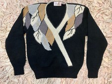 Jacylyn Smith Petite Vintage Black Gold Silver Angora Blend Beaded Sweater Large