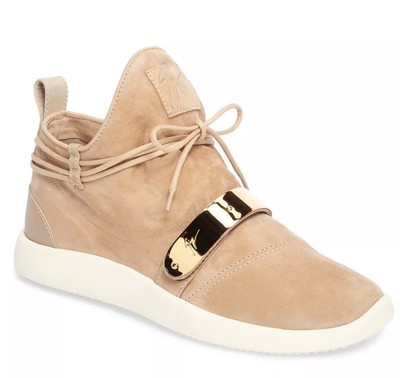 Authentic Giuseppe Zanotti Singleg Suede Gold Bar Mid-Top Beige Sneakers  Size 12 | eBay