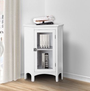 Modern Corner Floor Cabinet Glass Door Adjustable Shelf Bathroom Storage White Ebay