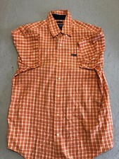 Chaps Button Down Shirt Men's Medium Easy Care Orange Plaid Pocket Logo Collar
