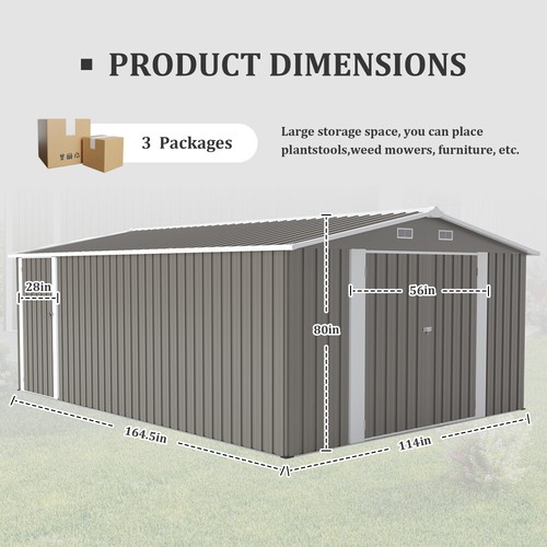 Campcraft Metal Storage Shed 10×14 FT with 3 Lockable Doors, 4 Vents, Light Grey - Picture 7 of 21