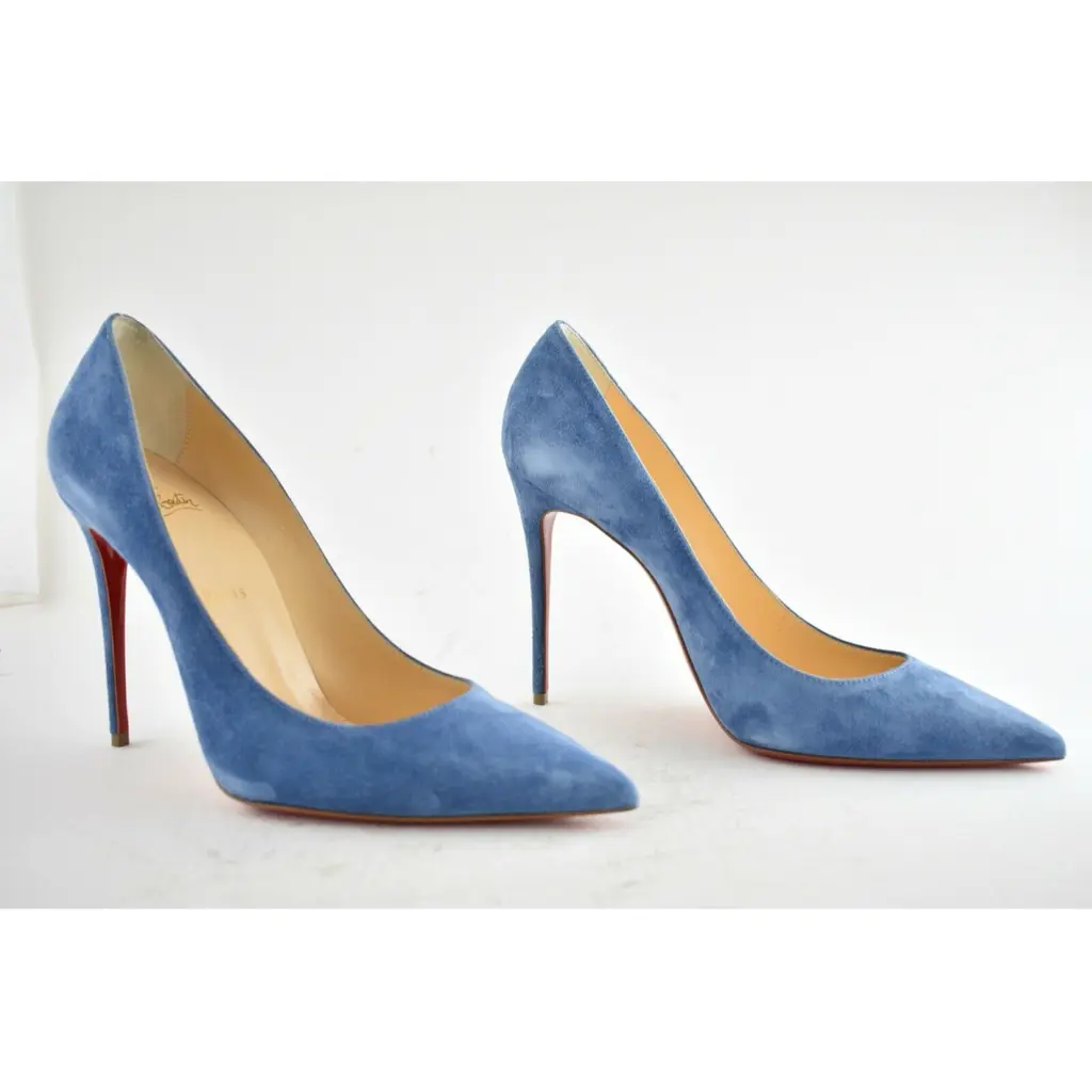 Christian Louboutin Kate 100 LAC Blue Suede Pointed Toe Classic