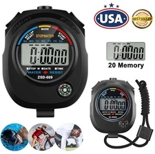 2× Multi-Function Digital Sports Stopwatch Timer Large Display Odometer Watch US