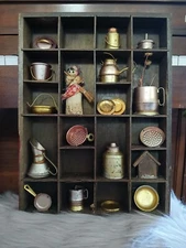 ~ Vintage Wooden Wall Decor w/ Mini Brass Kitchen Items ~ Handmade Collectible ~