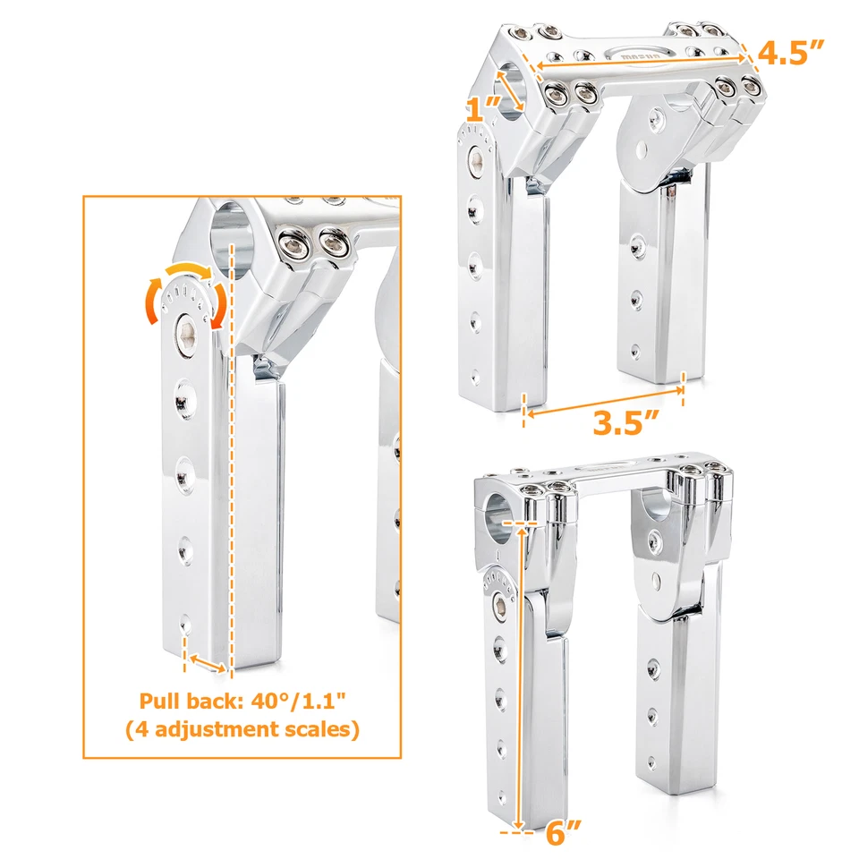 Abrazadera elevadora de manillar ajustable de 6" de alto para Harley Softail Sportster Foto 2 de 4