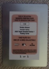 2022 topps series 1 Yordan Alvarez Printing Plate 1/1