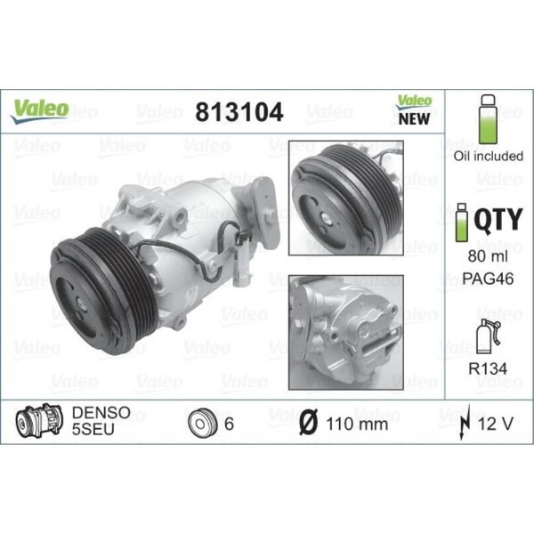 Valeo Kompressor Klimaanlage FüR Fiat Grande Punto Qubo Alfa Romeo Mito-image