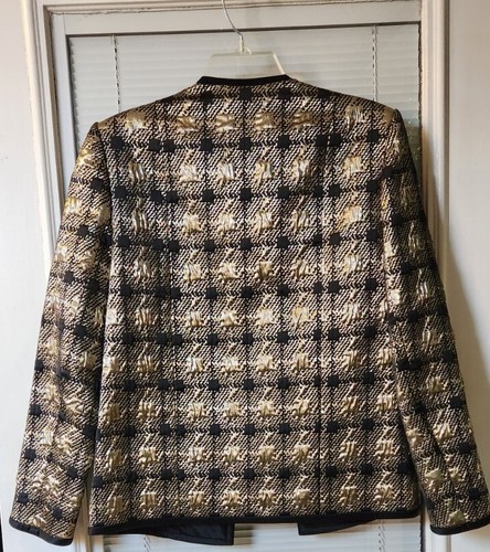 Chaqueta de Noche CELINE Vintage Texturizada Dorada Metálica y Negra 44 - Imagen 10 de 13
