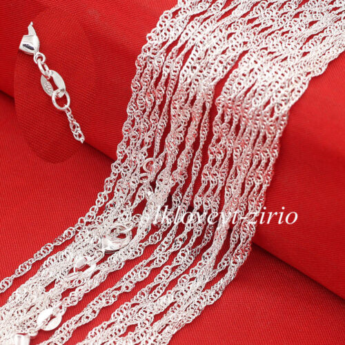 Wholesale Lots 5/10/50 Pcs 925 Sterling Silver 1.4mm Wave Chain Necklace 16"-28" - Afbeelding 1 van 12