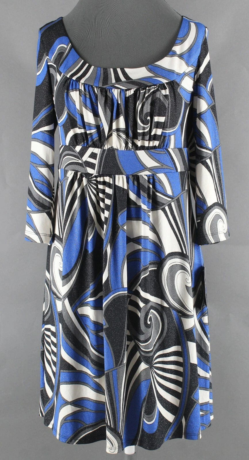 Abito Alyx NUOVO $60 blu nero bianco grigio argento poliestere spandex impero vita