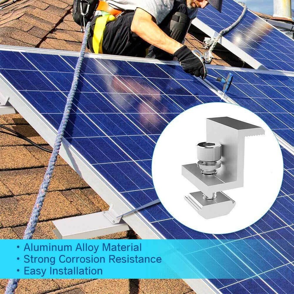 10x Aluminum Solar Panel Rail Clamps – 30/35mm Mid & End Clamp Brackets For Mounting