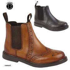 Boys Leather Brogue Chelsea Boots Kids Infants Twin Gusset Ankle Shoes Roamers