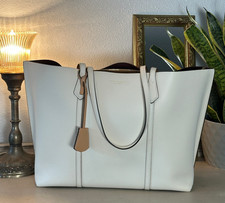 Tory Burch Perry Triple Compartment Tote New Ivory Leather Large Work Bag