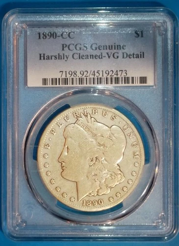 1890-CC U.S. MORGAN SILVER DOLLAR - PCGS GENUINE - HARSHLY CLEANED - VG DETAILS